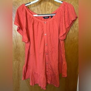 Du Jour orange spice button front textured knit top with ruffle detail Size 1X